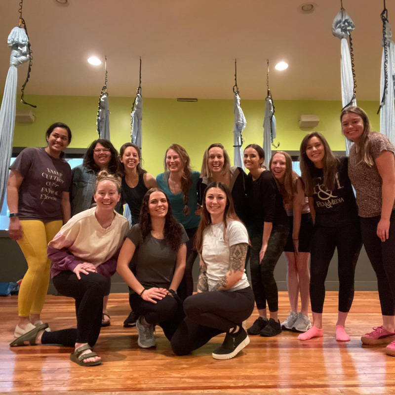 Group photo after an Aerial Fitness party at Sanctuary Body
