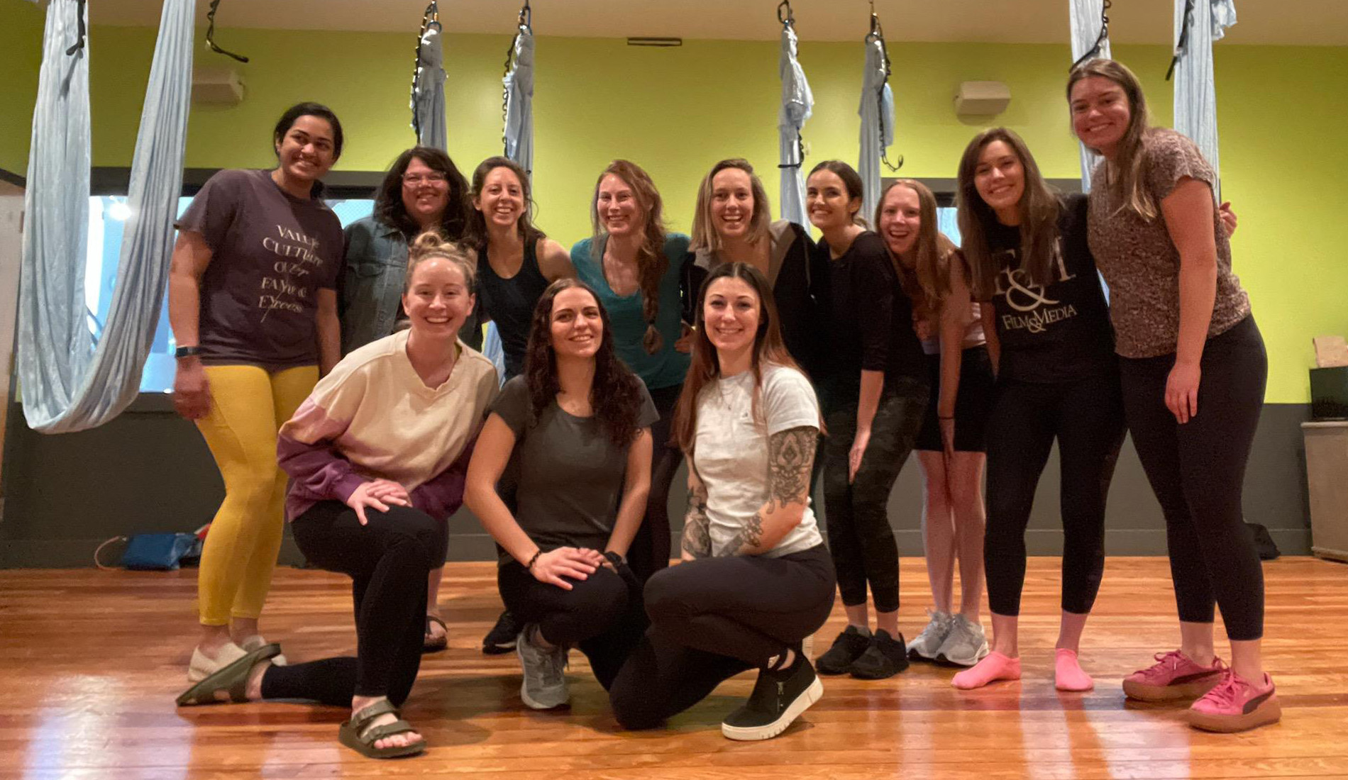 Group photo after an Aerial Fitness party at Sanctuary Body